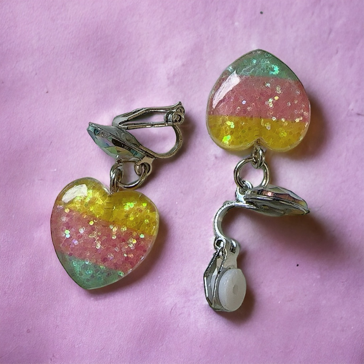 愛心水鑽兒童耳環-耳夾