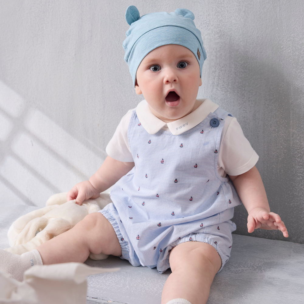 PIPPY 清爽小帆船與船錨印花吊帶褲棉質四件組禮盒   藍