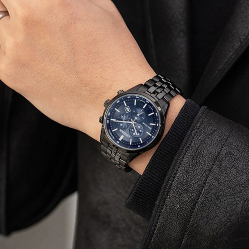 萬年鐘錶 - Citizen 星辰錶   亞洲限定海軍藍面三眼光動能男錶  AT2577-57L 錶徑42MM