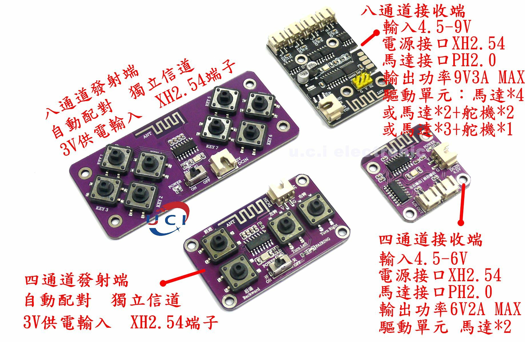 【UCI電子】(L-13) 四通道 八通道2.4G玩具車遙控器接收控制主機板小製作DIY模組套件
