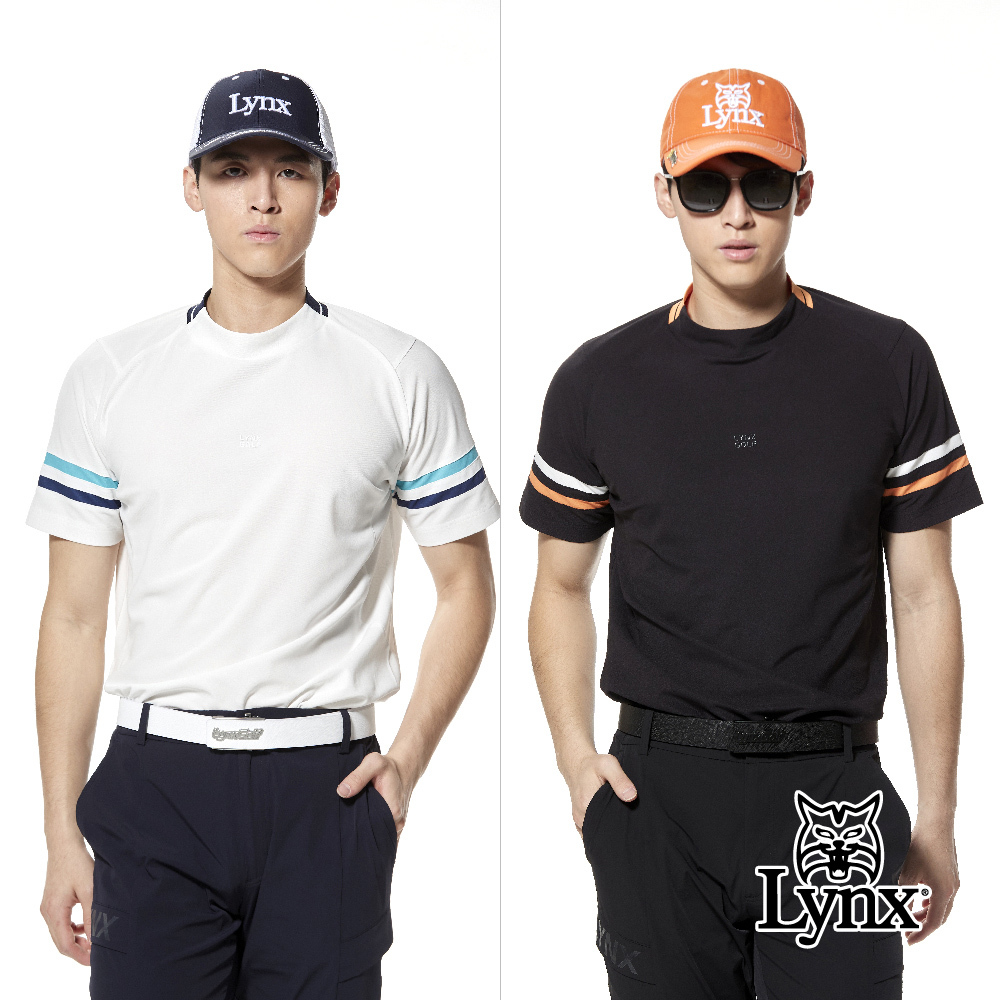 首爾高桿風格！合身版吸排抗UV涼感羅紋領兩袖條紋剪裁圓領POLO衫/高爾夫球衫