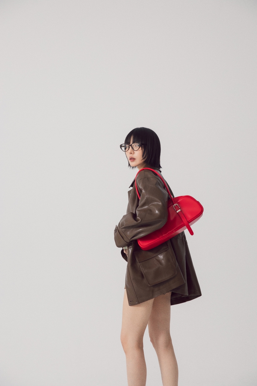 【瑕疵】高品質收腰中長皮衣外套-咖