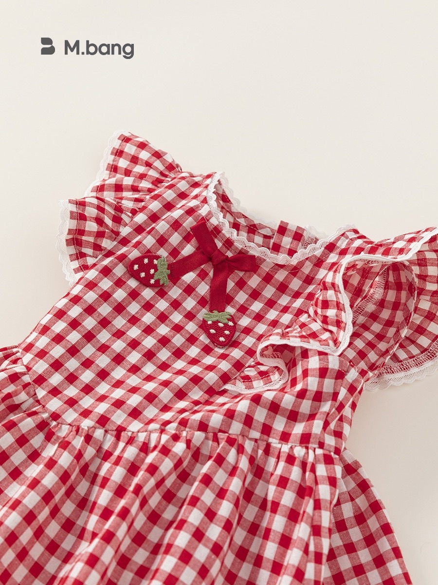 紅色花邊格子洋裝
