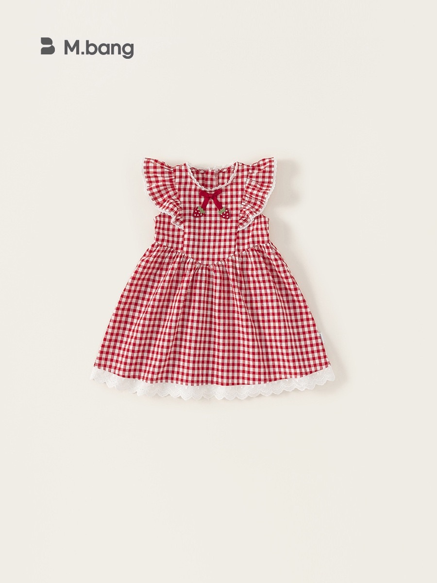 紅色花邊格子洋裝