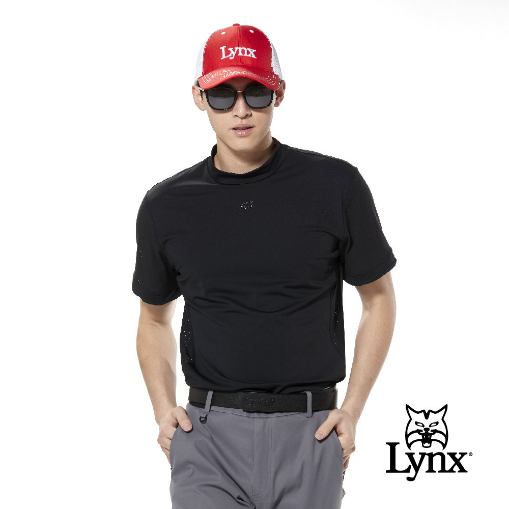 首爾高桿風格！合身版涼感透氣沖孔袖口交叉圓領POLO衫/高爾夫球衫