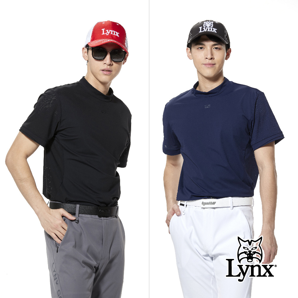 首爾高桿風格！合身版涼感透氣沖孔袖口交叉圓領POLO衫/高爾夫球衫