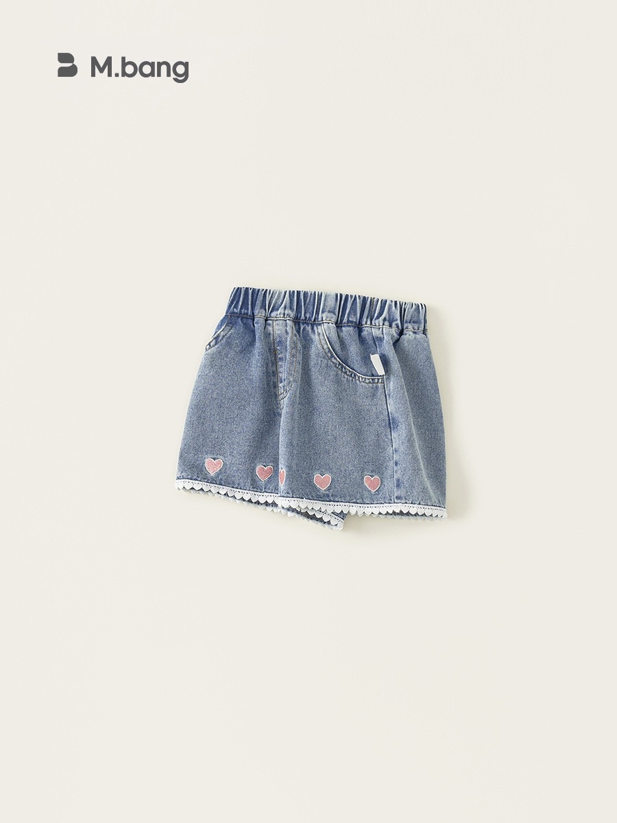 刺繡愛心牛仔短褲