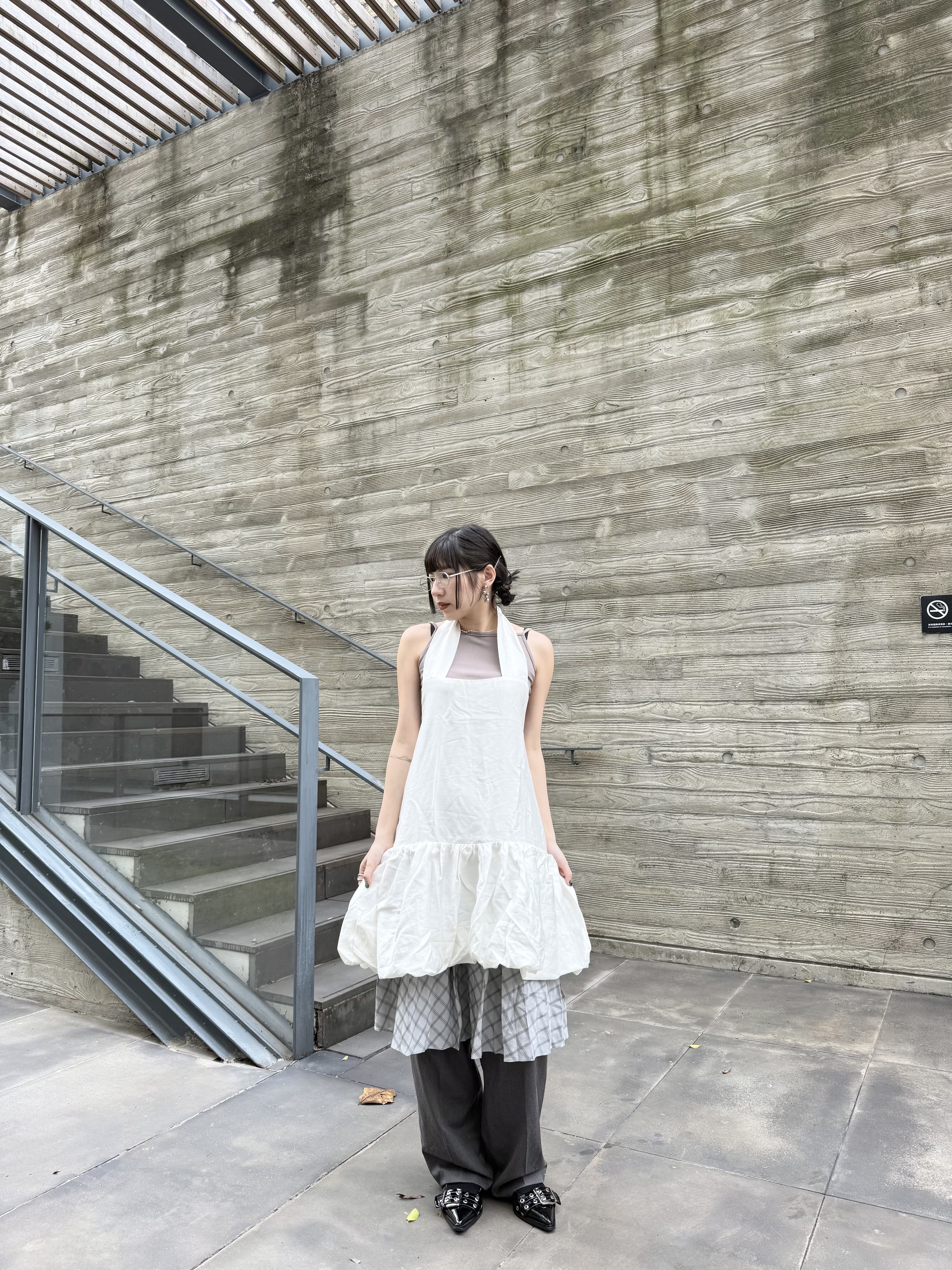 [兩色入]格仔百摺西裝裙褲(Grey)