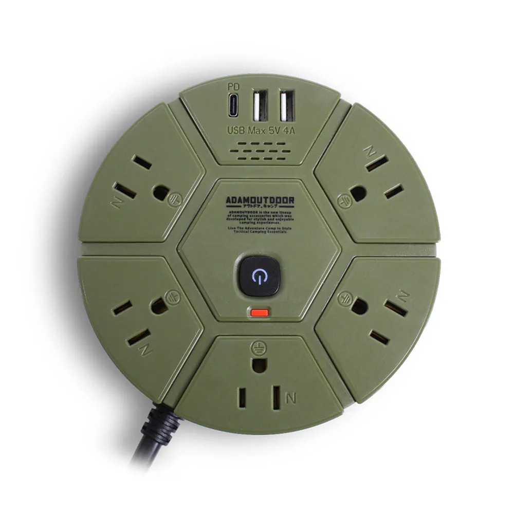 【ADAMOUTDOOR】5座USB/PD延長線 1.8M / ADPW-PS351PD- [綠]