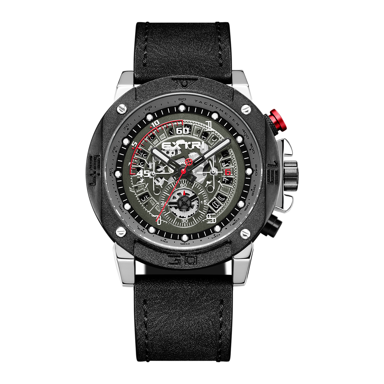 【EXTRI】X7004 潮流 三眼 計時 日期顯示 夜光指針刻度 皮革錶帶 手錶