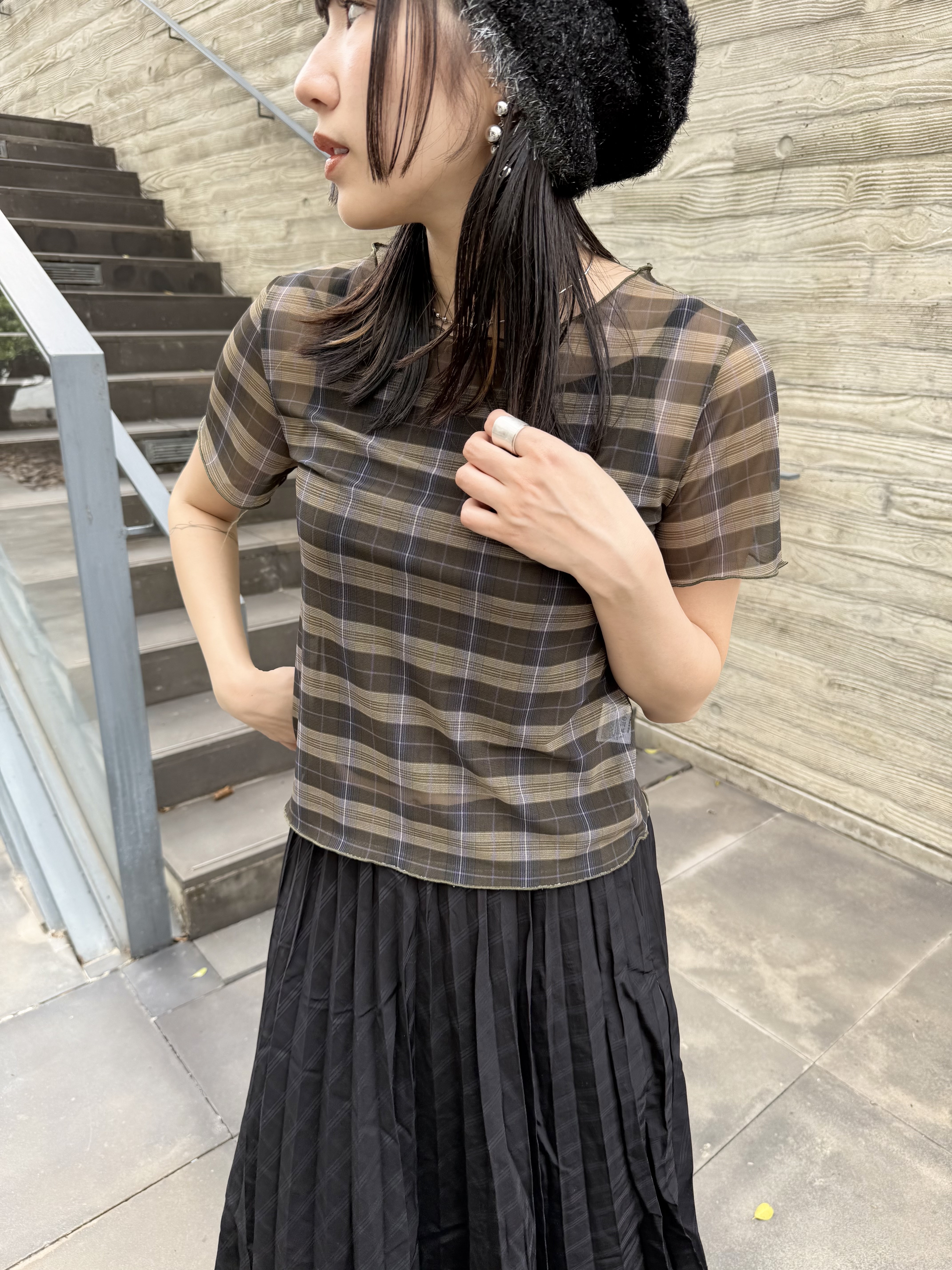 vintage格子Top 寬鬆cut!