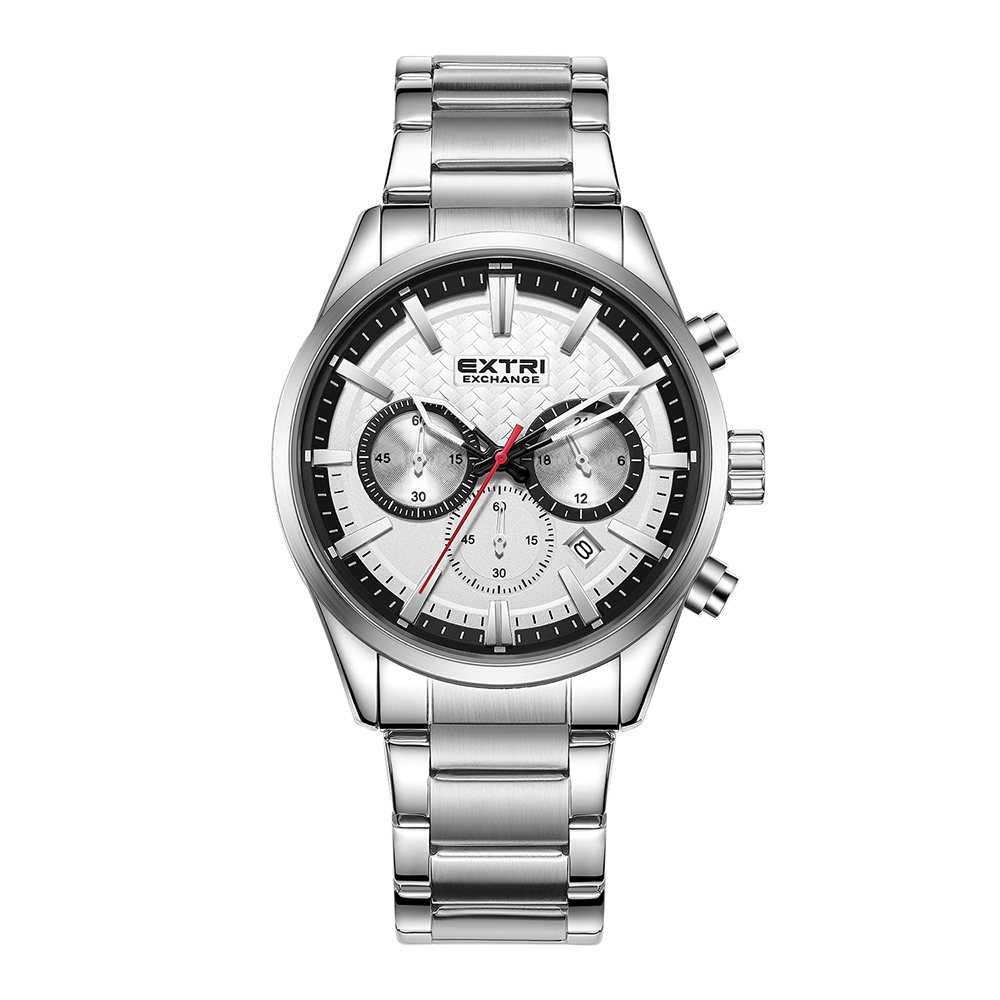 【EXTRI】X6104 商務 三眼 計時 日期顯示 不鏽鋼 手錶