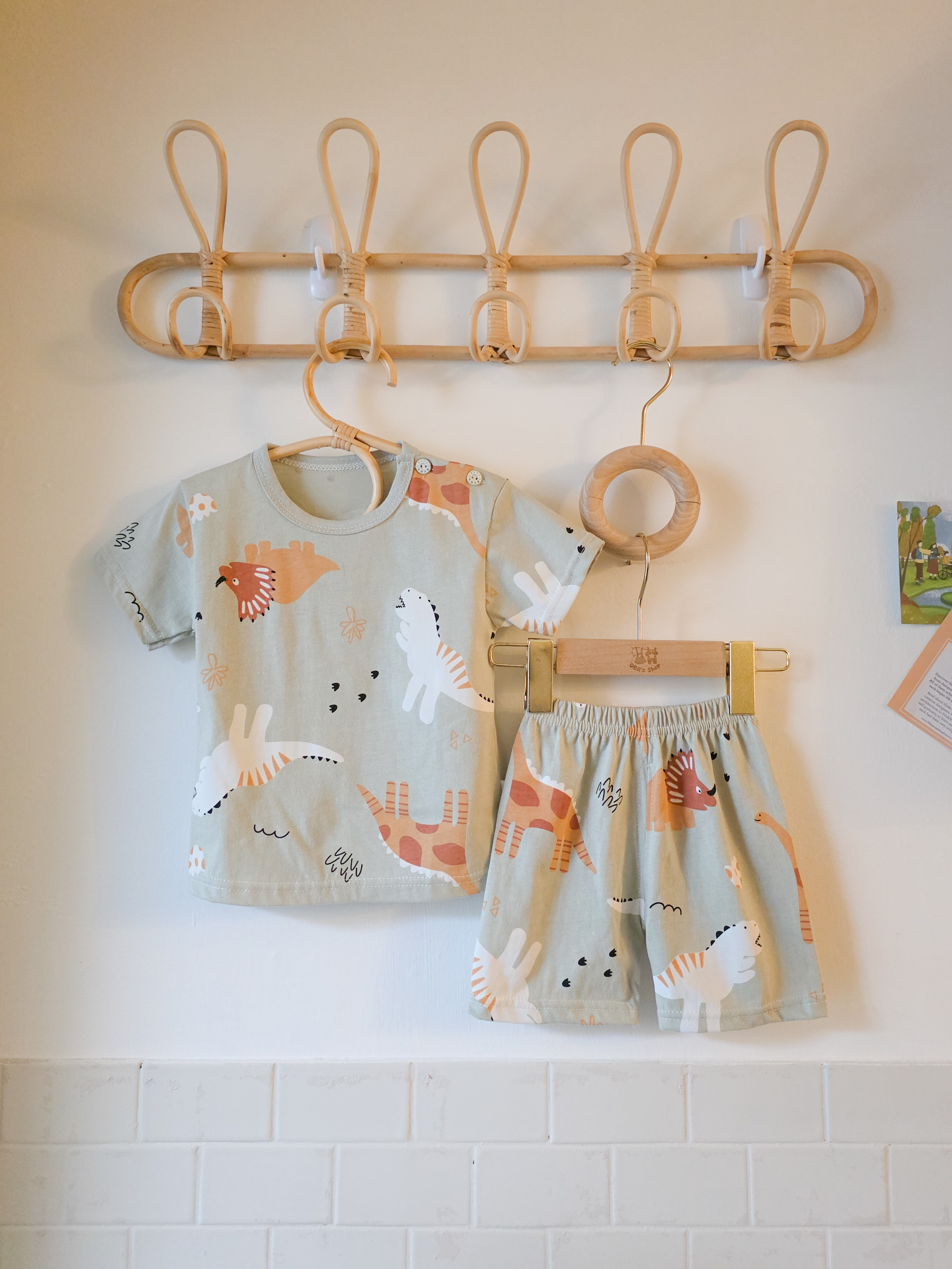 灰綠恐龍 短袖居家套裝