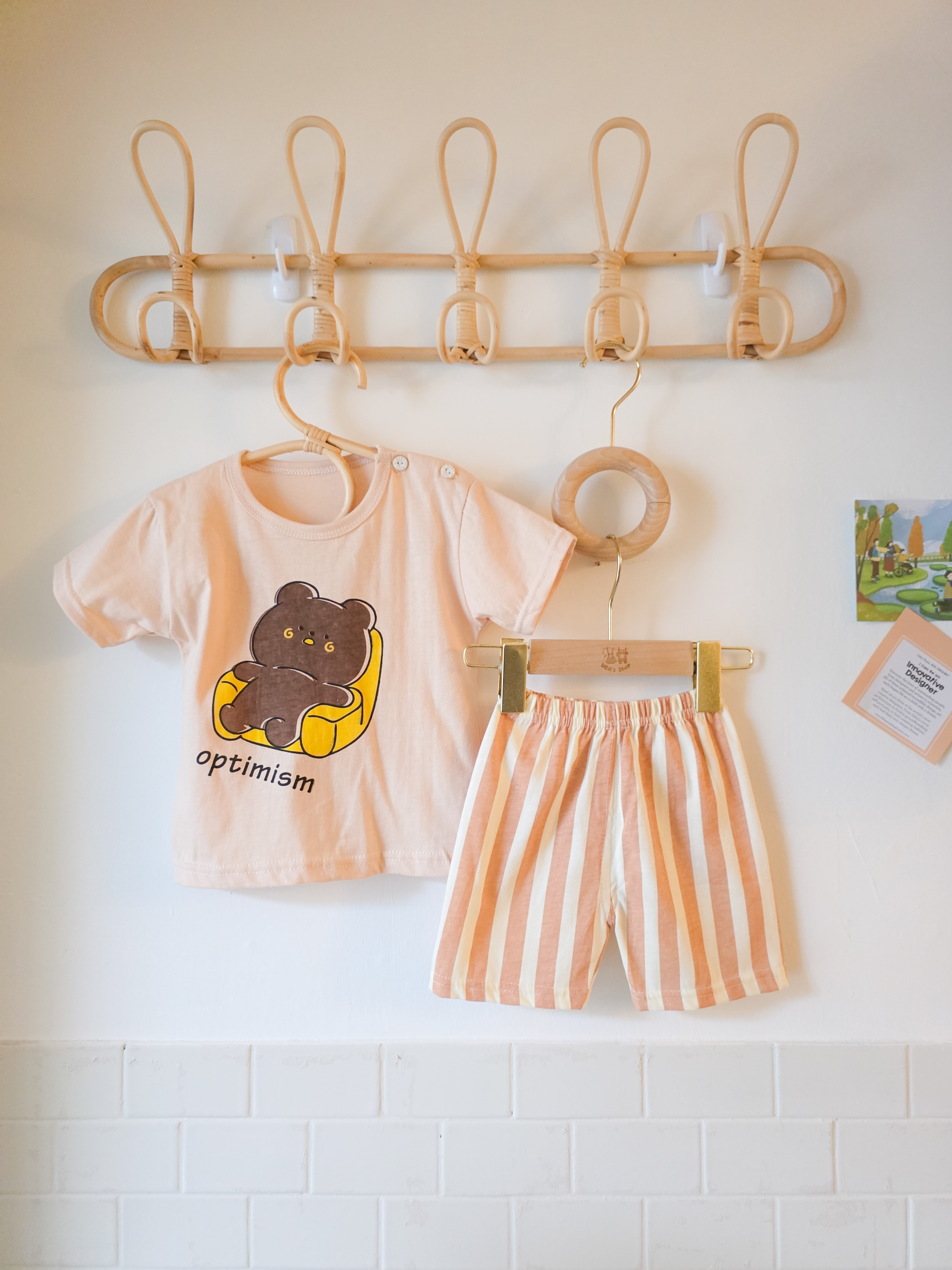 直紋慵懶熊 短袖居家套裝