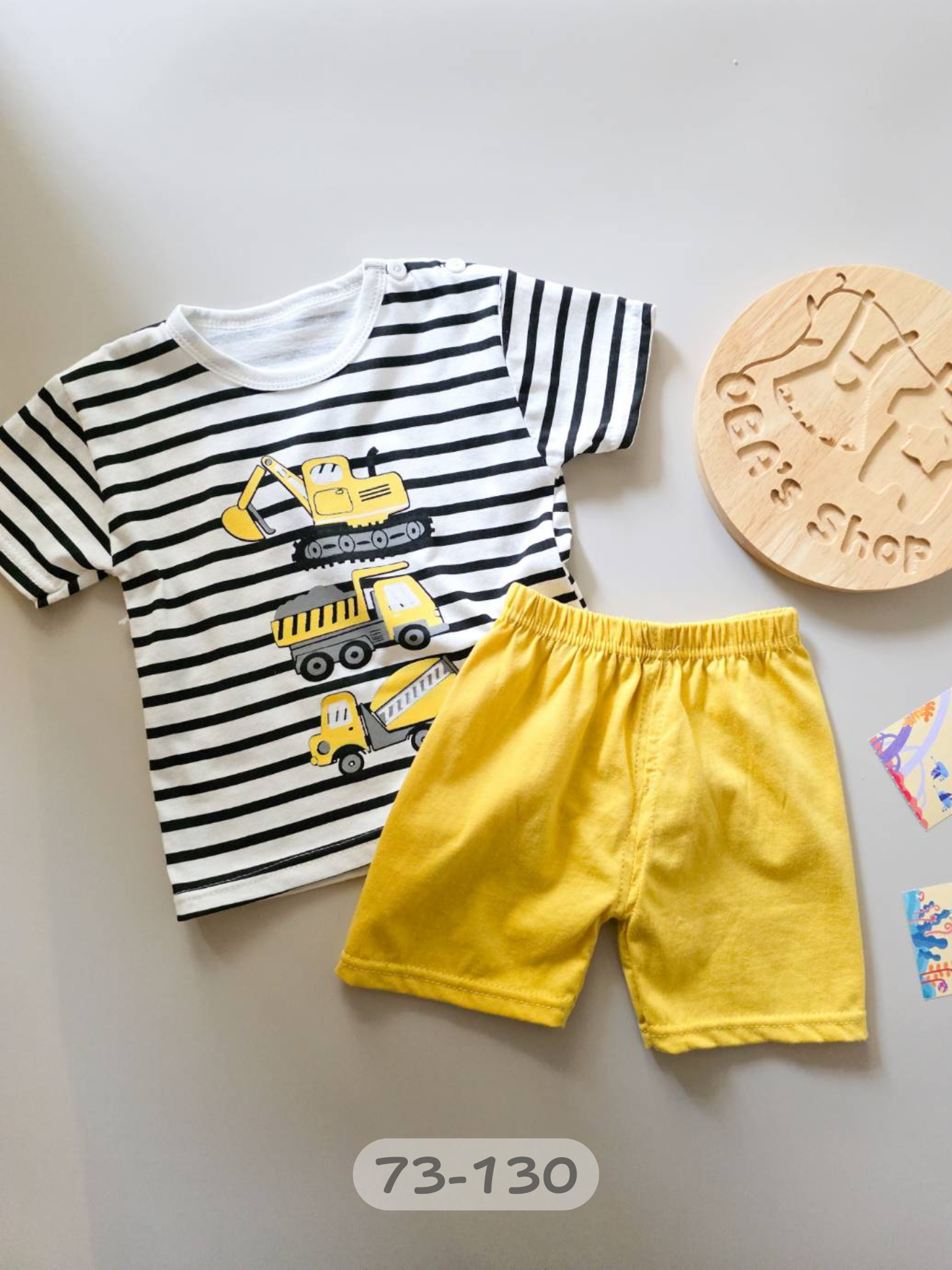 橫條工程車 短袖居家套裝