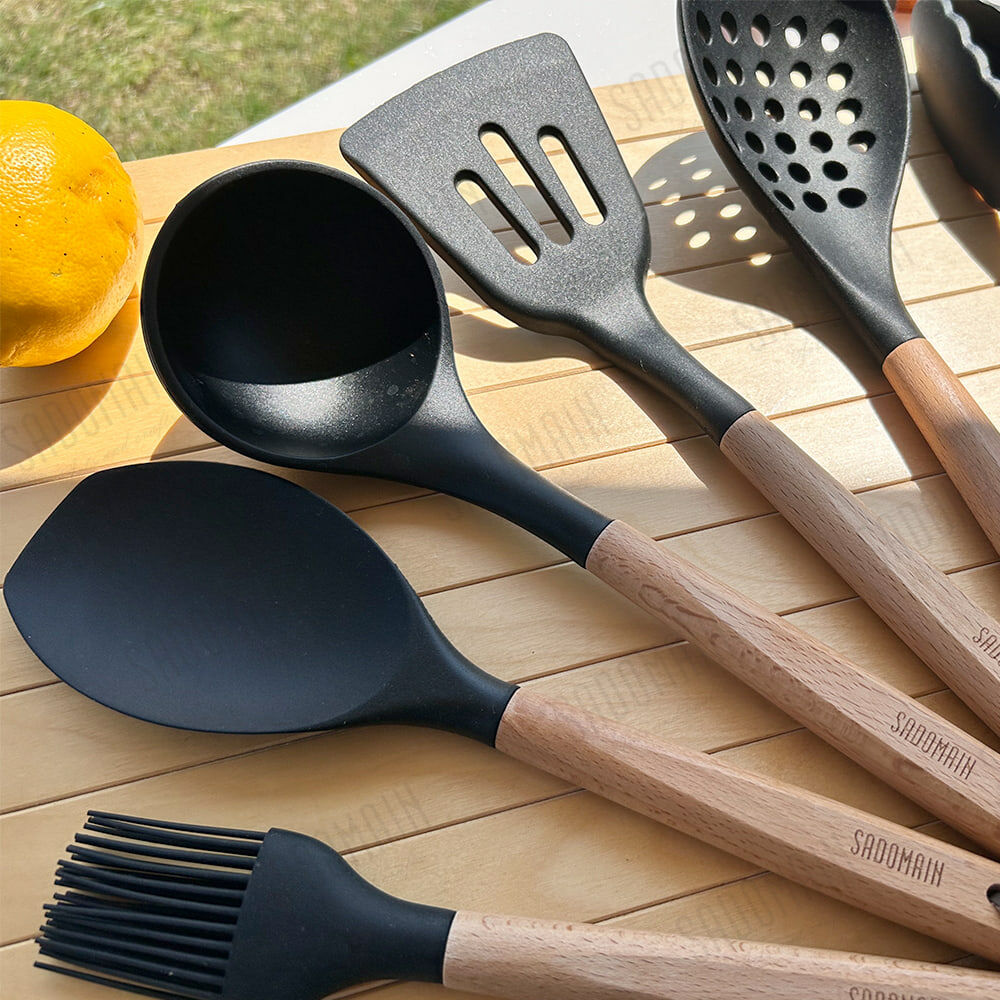 露營餐廚料理９件組（附快乾收納網袋）-黑