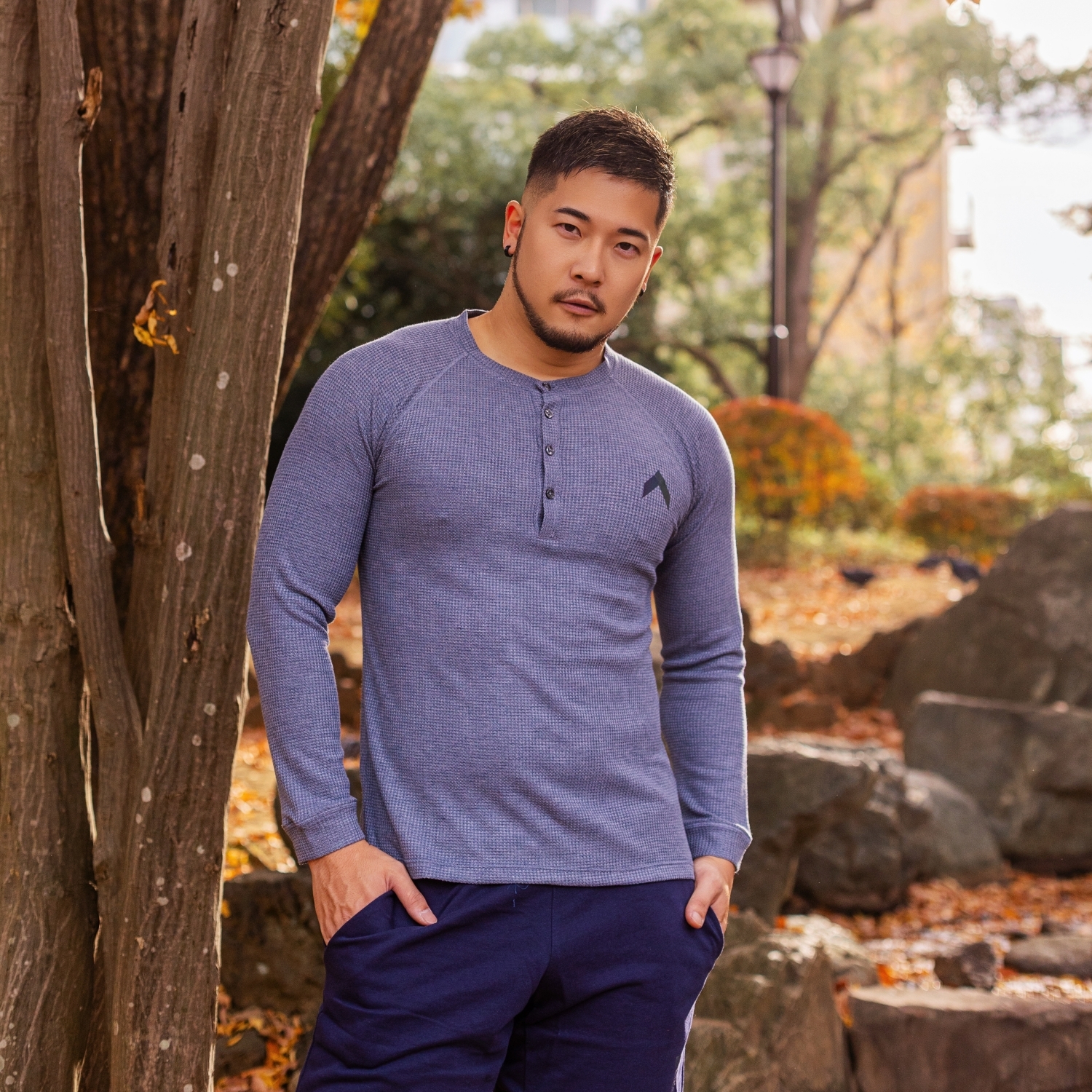 2025 全新系列 - GYMUP 窩夫格長袖T恤 04 灰藍