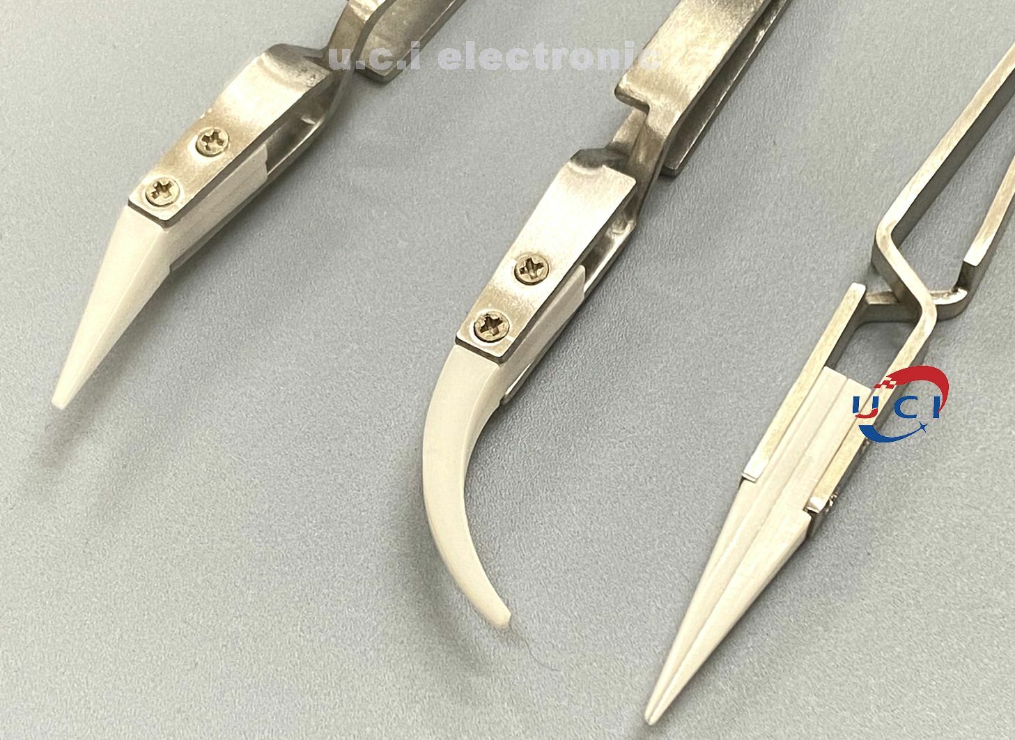 【UCI電子】(D-6) 不銹鋼反差鑷子 防磁防酸精密夾持尖頭彎頭 銀色柄夾持陶瓷鑷子