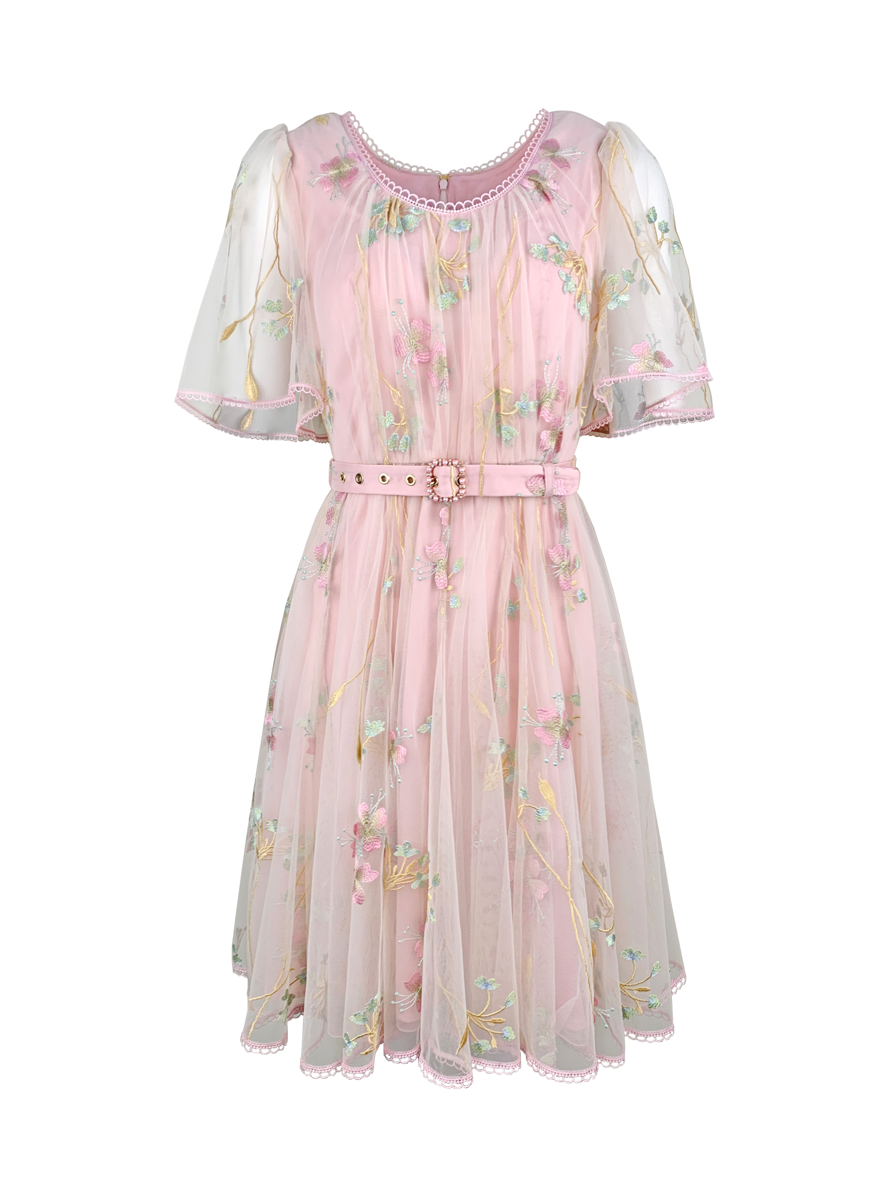 BB1EA103E1 玫瑰莊園重工瑞士刺繡粉彩絲光沙洋裝 (附布腰帶 /官網限定)