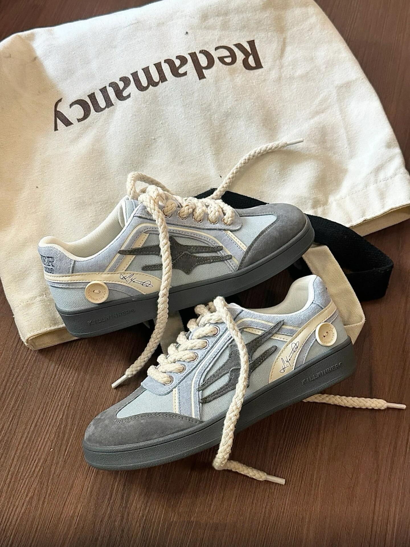 Killwinner 海鹽椰子灰德訓鞋 藍灰色 拼接 帆布 麂皮 鈕扣 麻繩鞋帶 德訓鞋 /預購