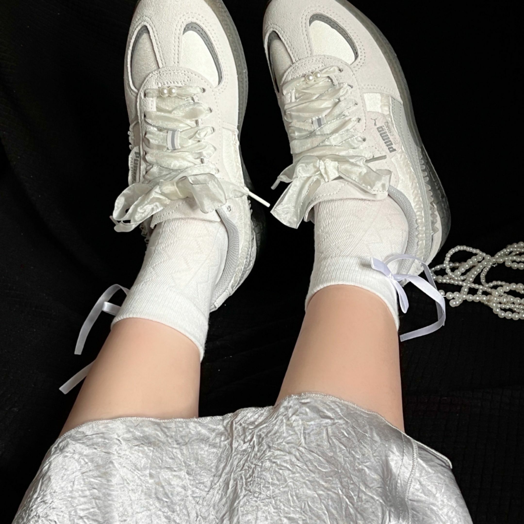 NICEDAY 現貨 PUMA Palermo Moda Glam 白灰 珍珠 蕾絲 花邊 麂皮 復古 德訓鞋 401286-01