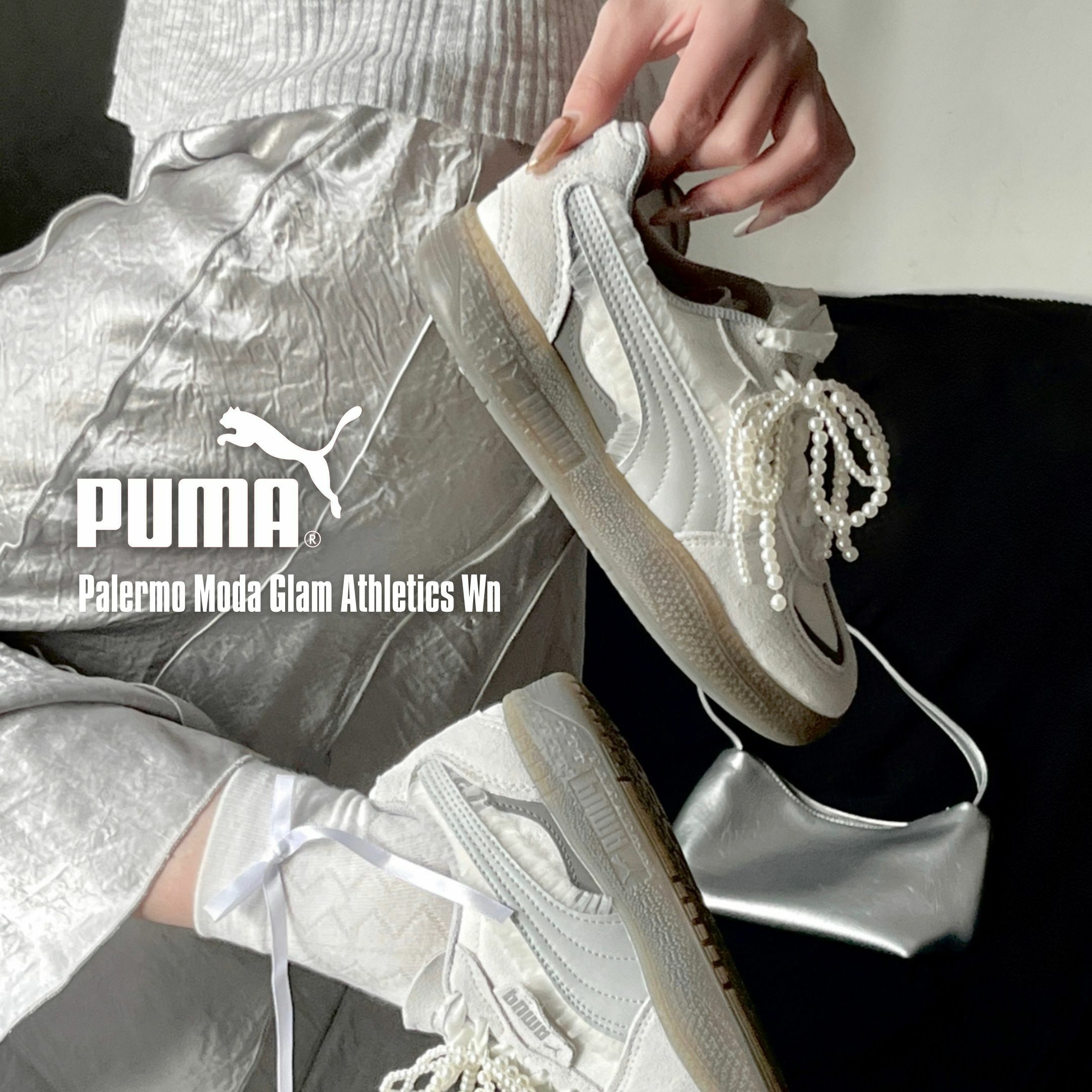 NICEDAY 現貨 PUMA Palermo Moda Glam 白灰 珍珠 蕾絲 花邊 麂皮 復古 德訓鞋 401286-01