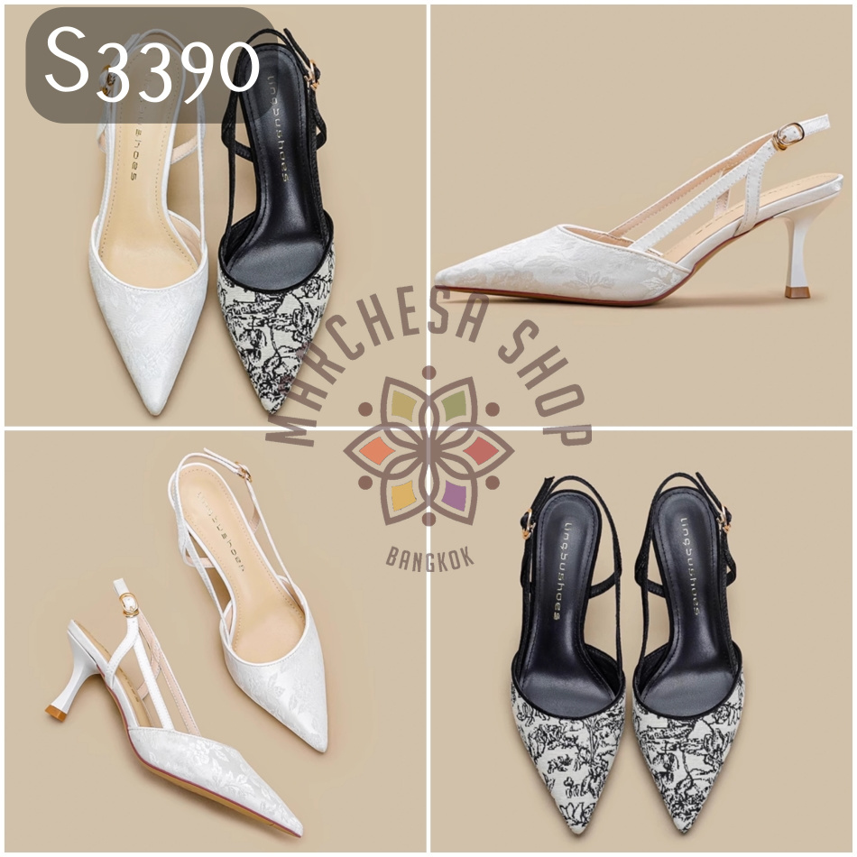 S3390 - 羊皮花紋鏤空後帶尖頭高踭涼鞋