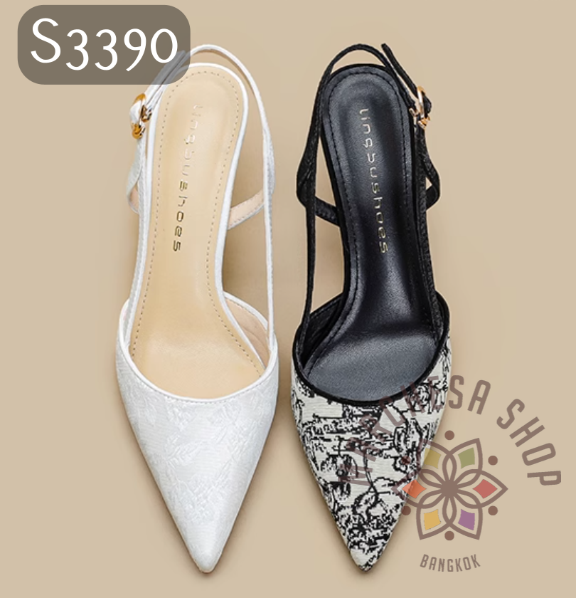 S3390 - 羊皮花紋鏤空後帶尖頭高踭涼鞋