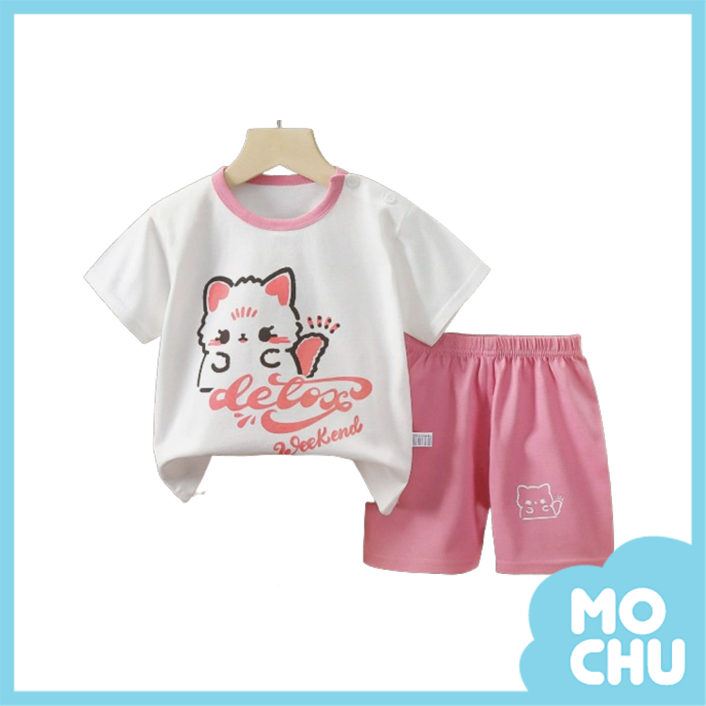 可愛小白貓短袖套裝