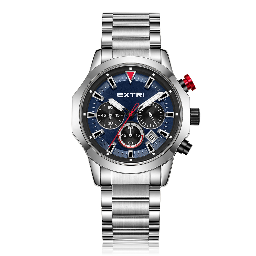 【EXTRI】X6099 潮流 三眼 計時 日期顯示 不鏽鋼 男款 手錶