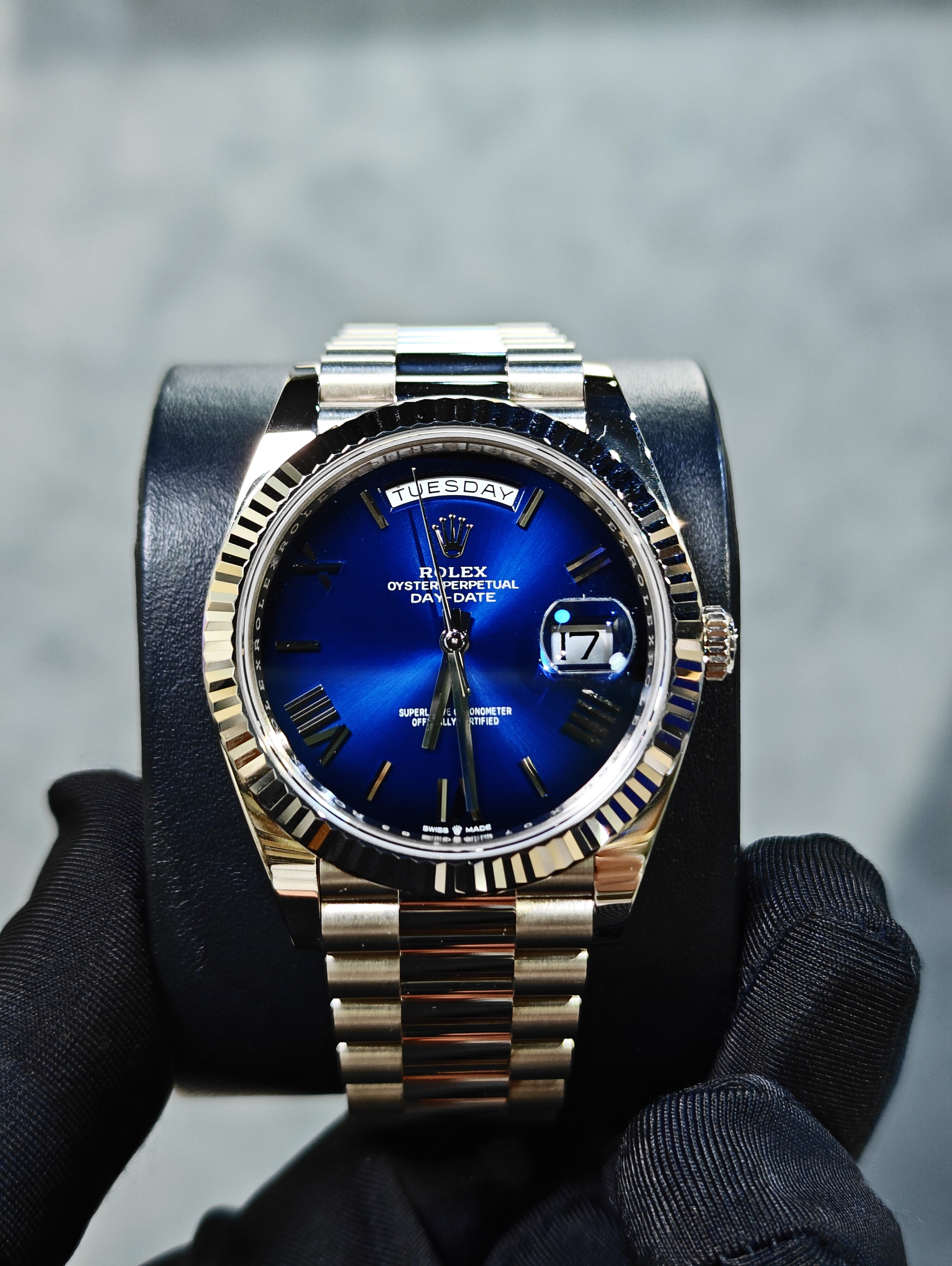 BRAND NEW ROLEX 228239 DAY DATE 40 OMBER BLUE WHITE GOLD 40MM