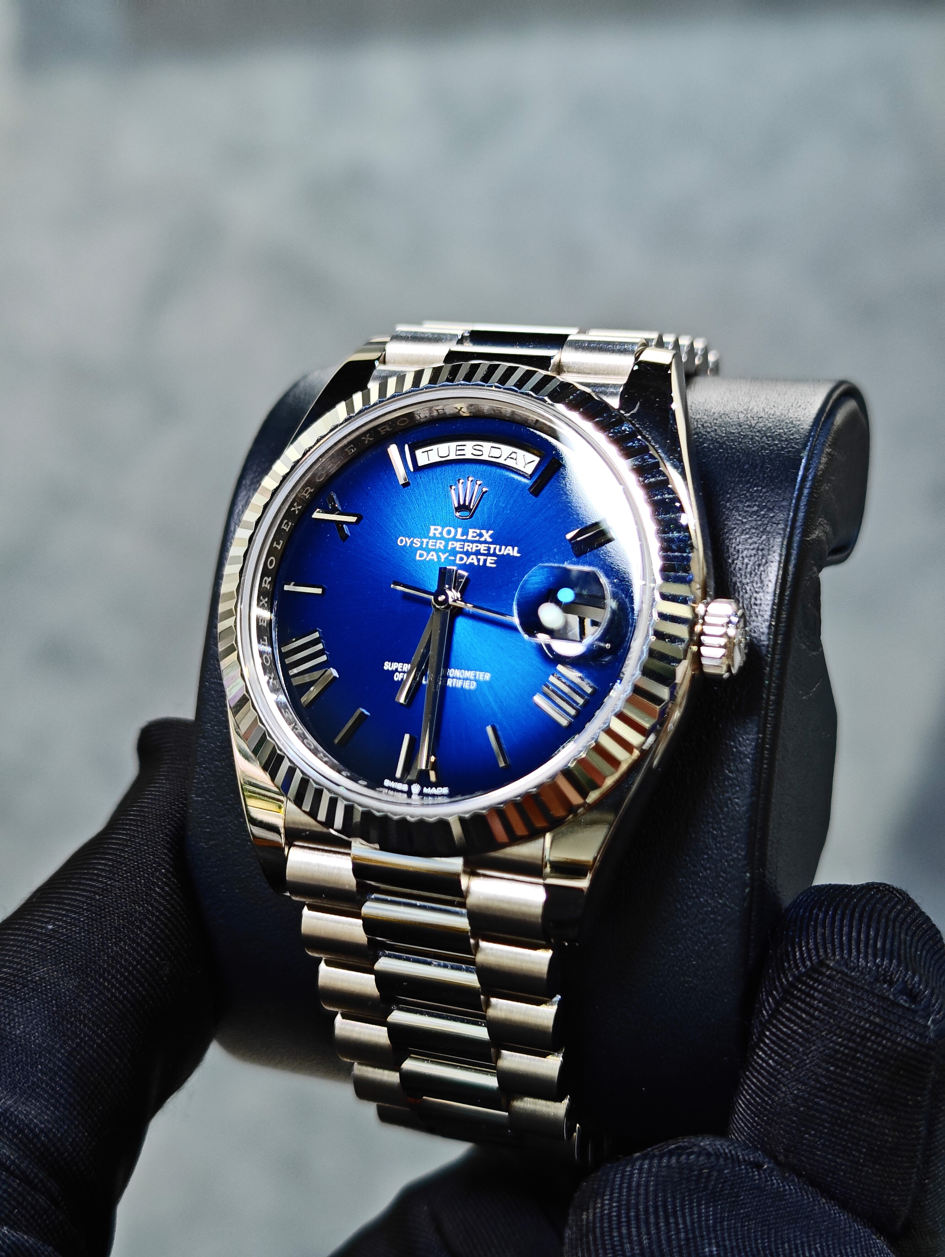 BRAND NEW ROLEX 228239 DAY DATE 40 OMBER BLUE WHITE GOLD 40MM