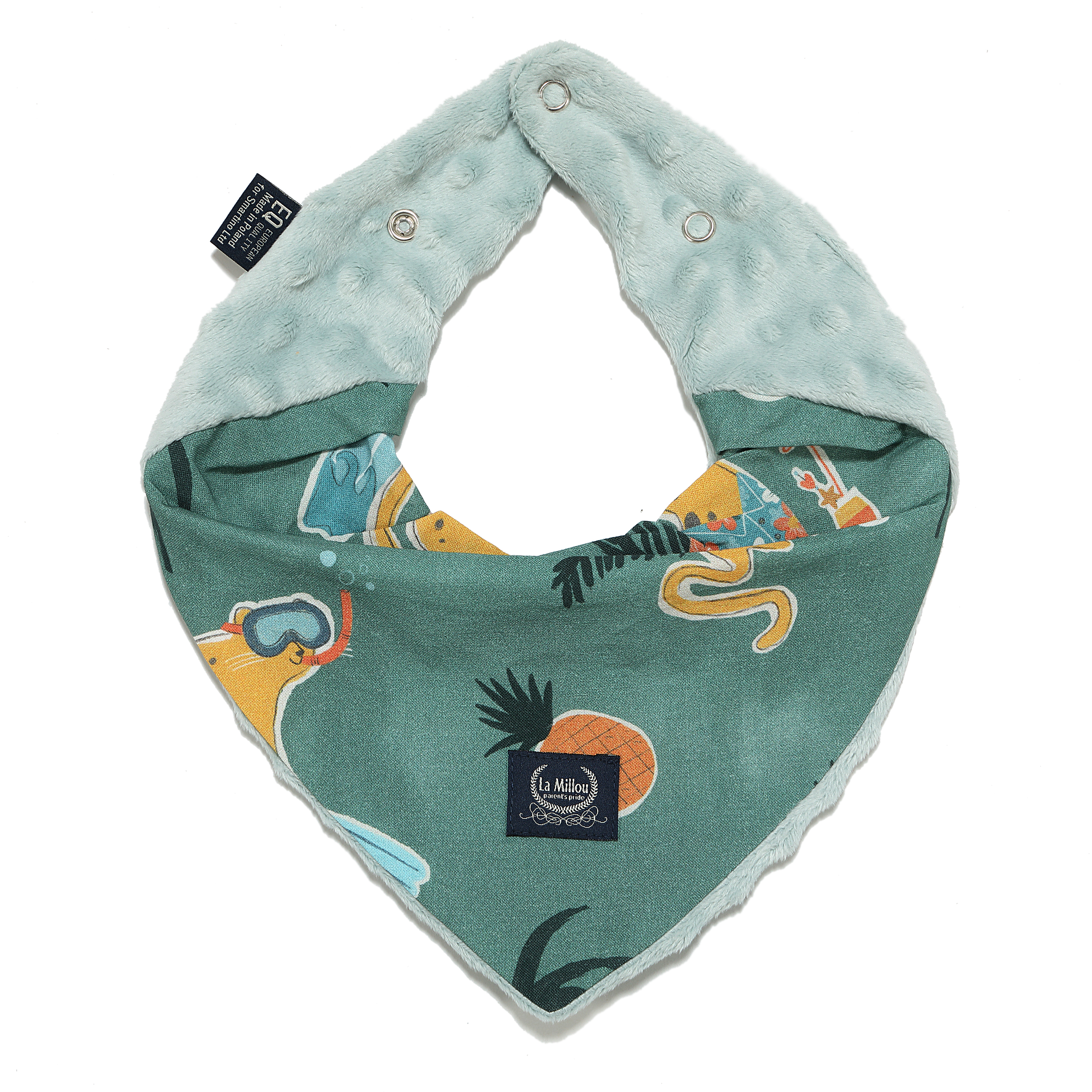 La Millou波蘭 豆豆圍兜領巾｜石虎渡假中(綠底)｜煙燻香草綠