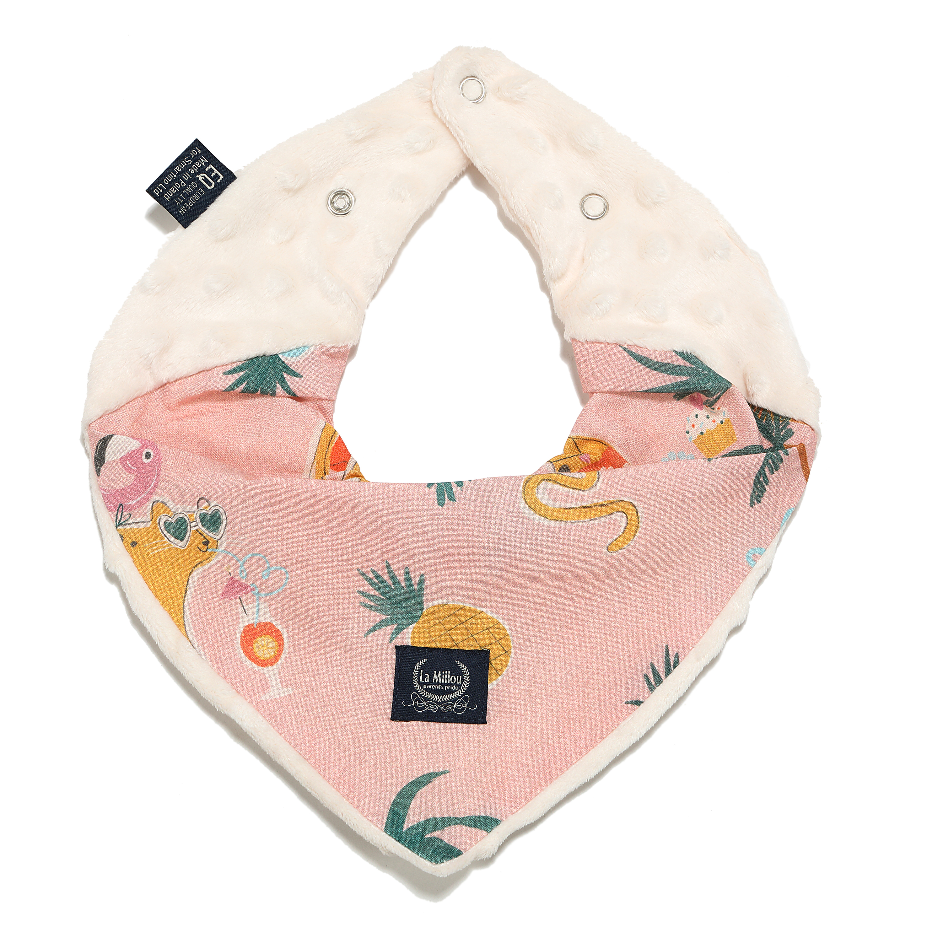 La Millou波蘭 豆豆圍兜領巾｜石虎渡假中(粉底)｜雲朵白