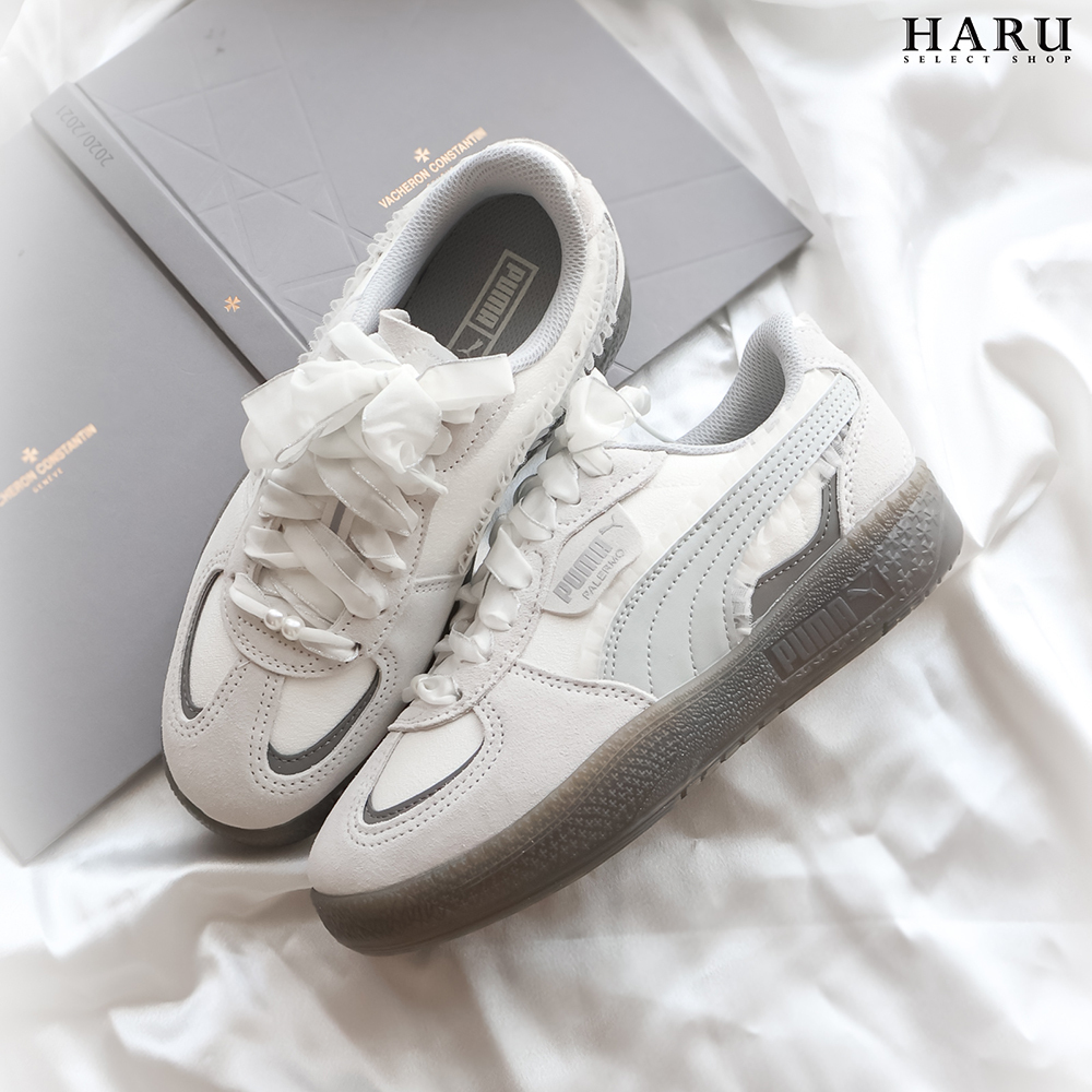 PUMA PALERMO 芭蕾 花邊 淺灰 麂皮 蕾絲珍珠 復古 德訓鞋 女鞋 迷霧灰 401286-01