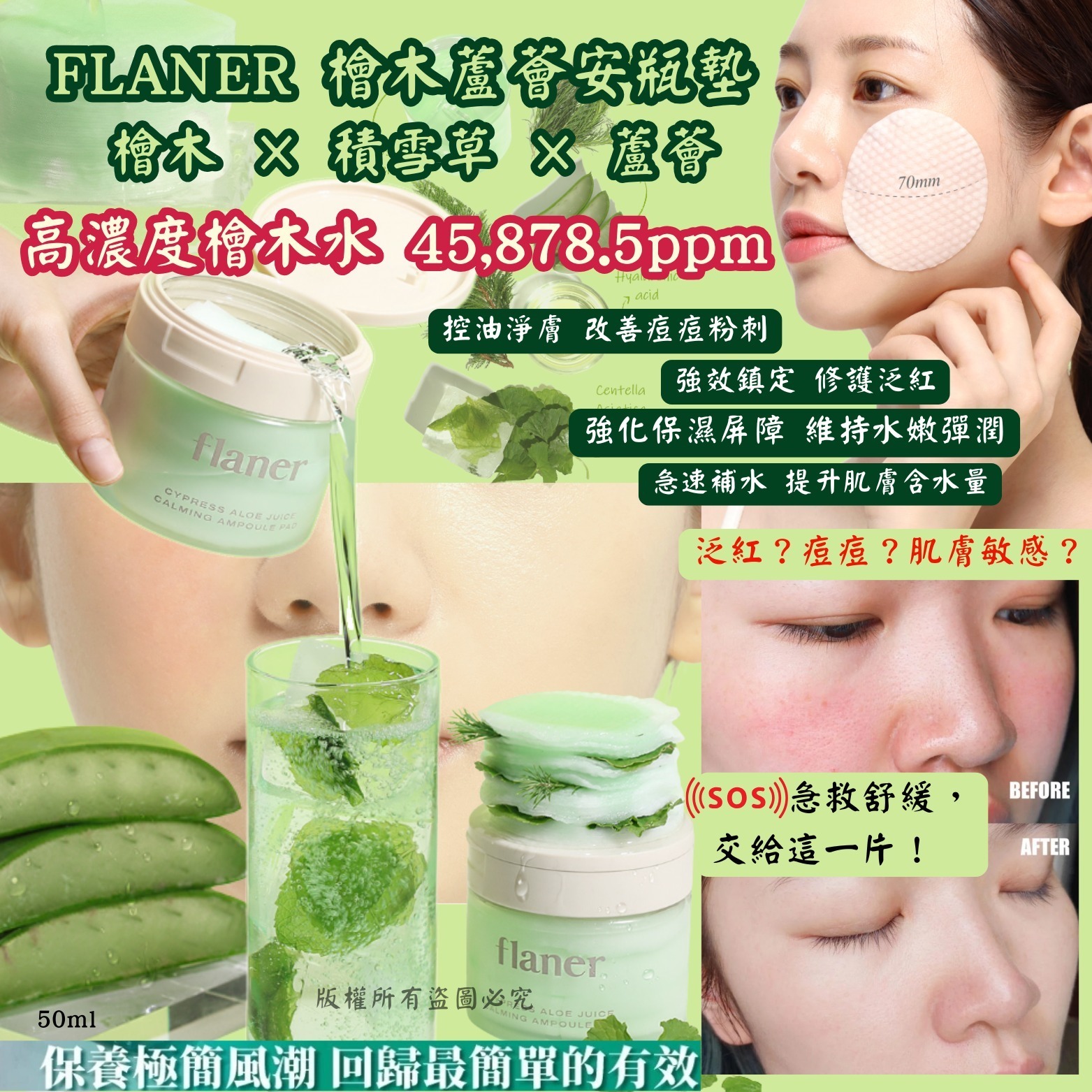 韓國 FLANER 檜木蘆薈安瓶墊