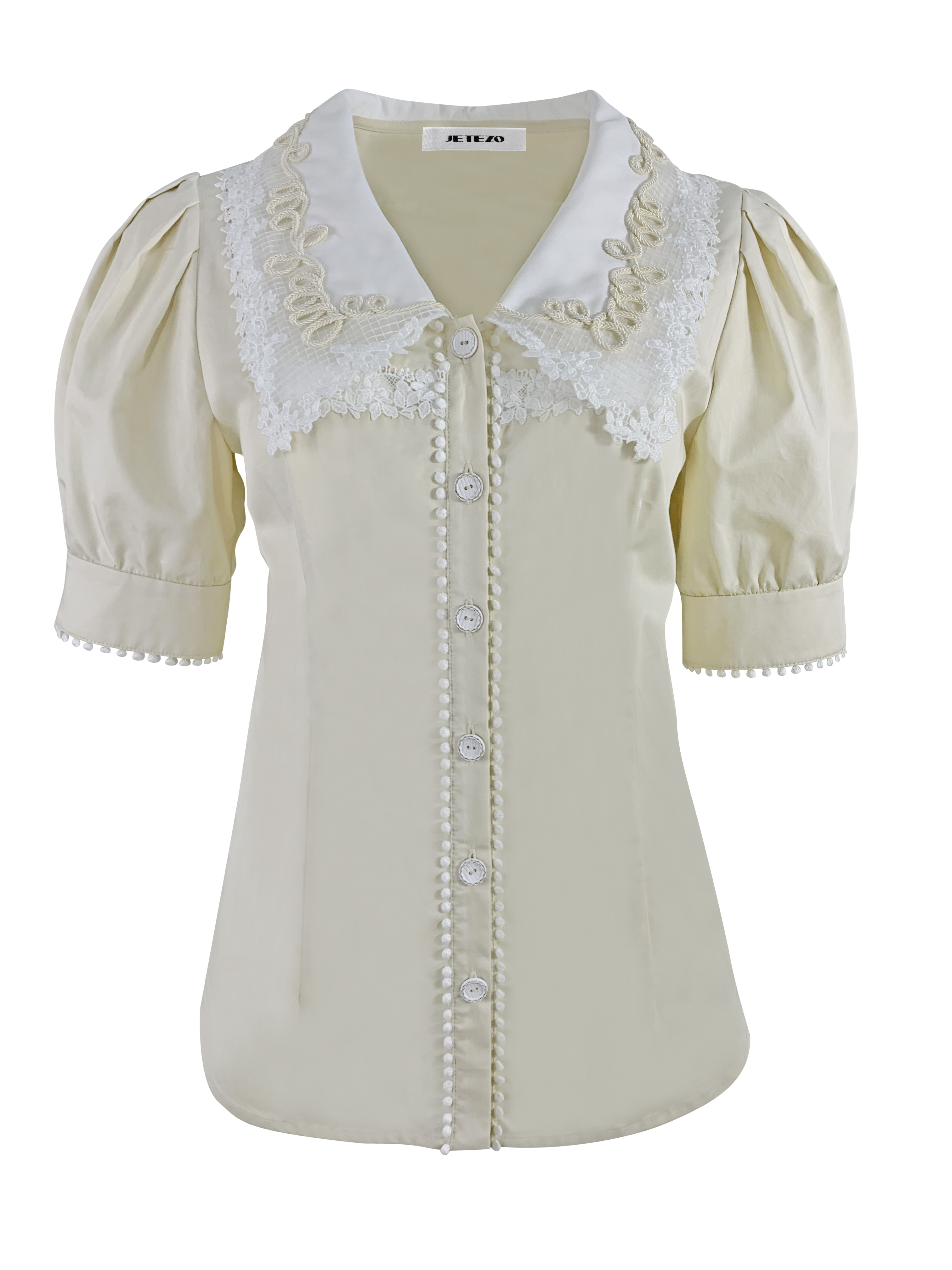 BB1EB027A2 沙丘驛站復古刺繡翻領方領泡袖上衣 (官網限定)