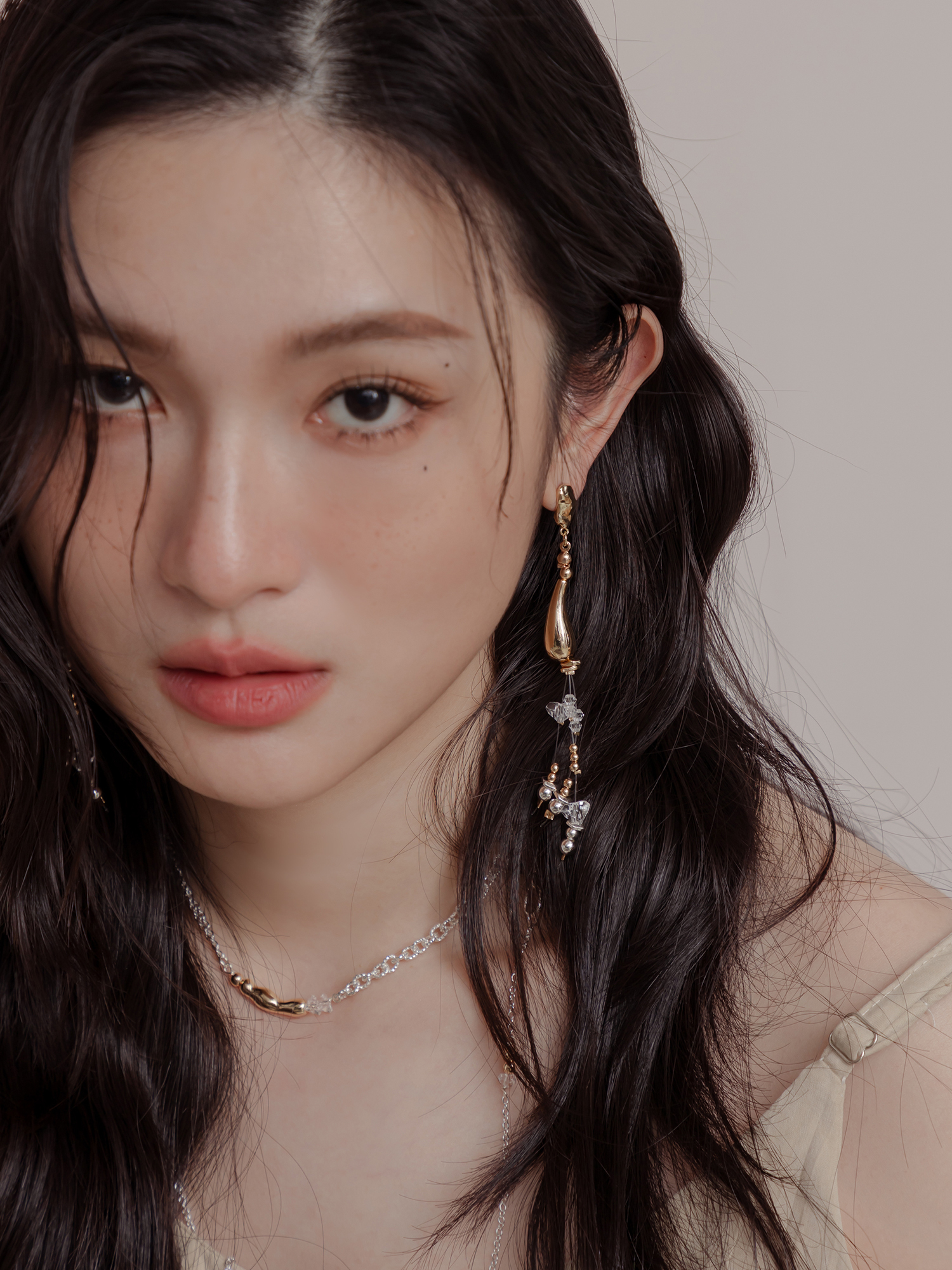 未來預判。MUCHAT手作14KGP愛心水晶珠流蘇純銀針耳環