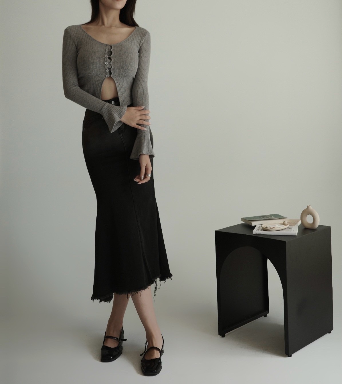 歐美性感圓領單排釦上衣