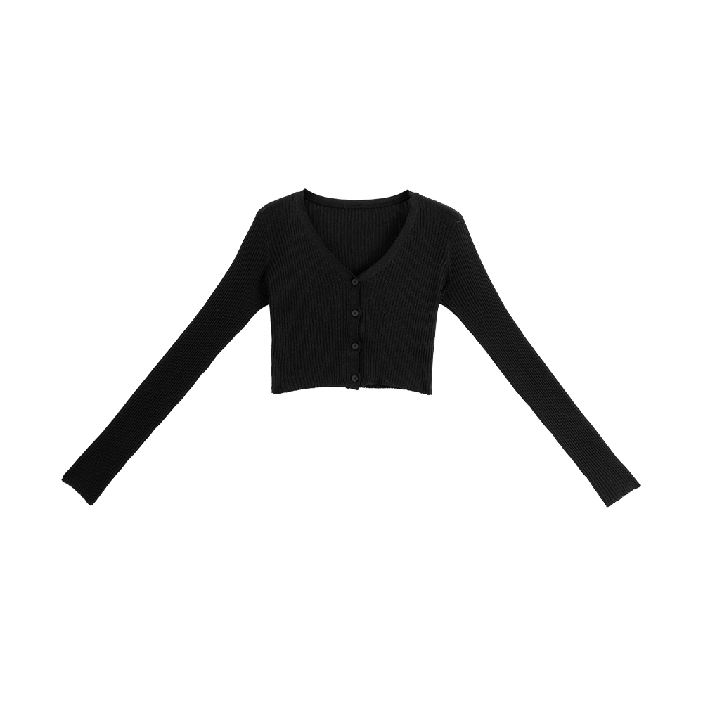 Slightly translucent pitted knitted long-sleeved buttoned top sold in three colors【02011188】in stock+pre-order