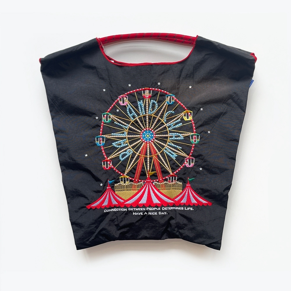 Ball＆Chain 刺繡環保購物袋 M號 - 黑 (30104201)