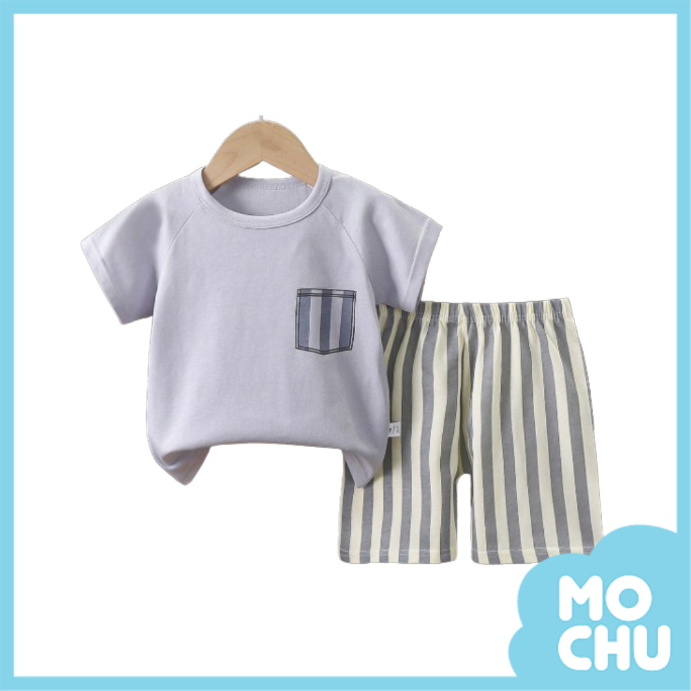 條紋口袋短袖套裝