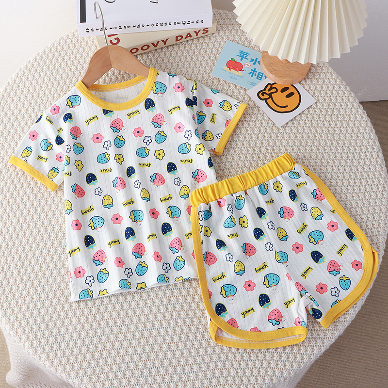 黃色花花草莓 涼感居家套裝