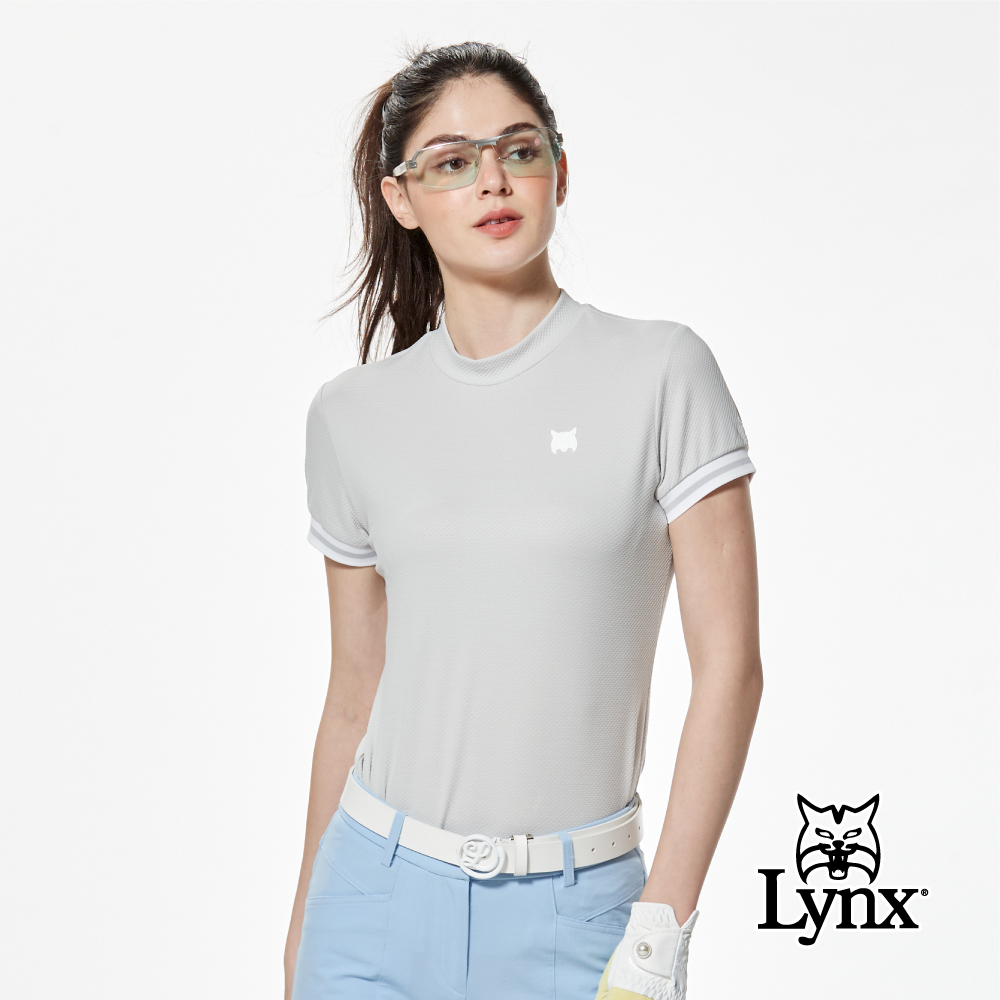 首爾高桿風格！合身版吸排羅紋剪接袖造型山貓膠標圓領POLO衫/高爾夫球衫