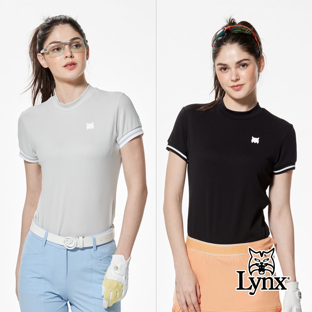 首爾高桿風格！合身版吸排羅紋剪接袖造型山貓膠標圓領POLO衫/高爾夫球衫