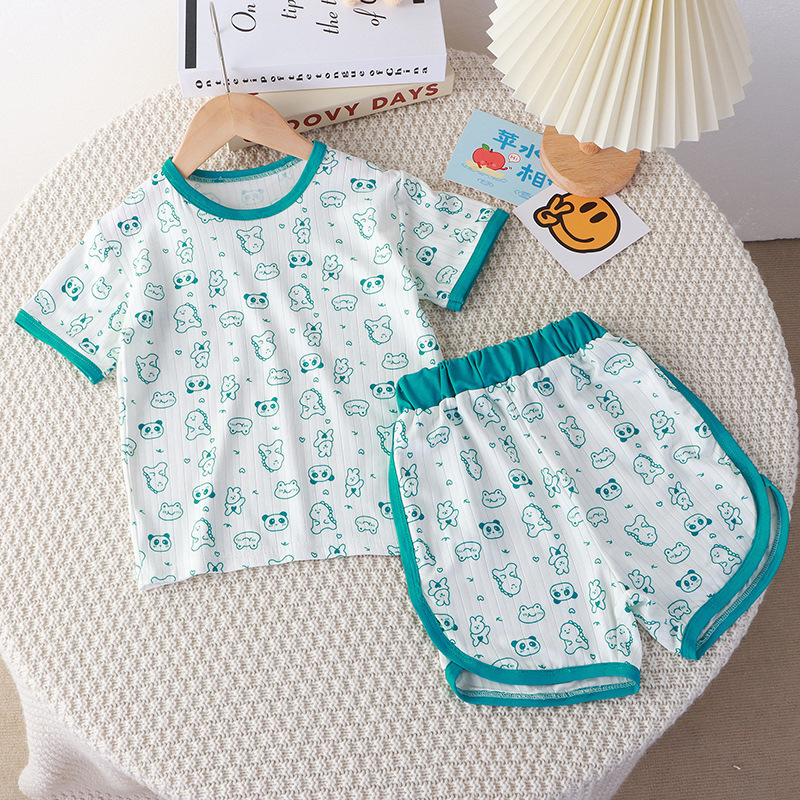 藍綠滿印動物 涼感居家套裝