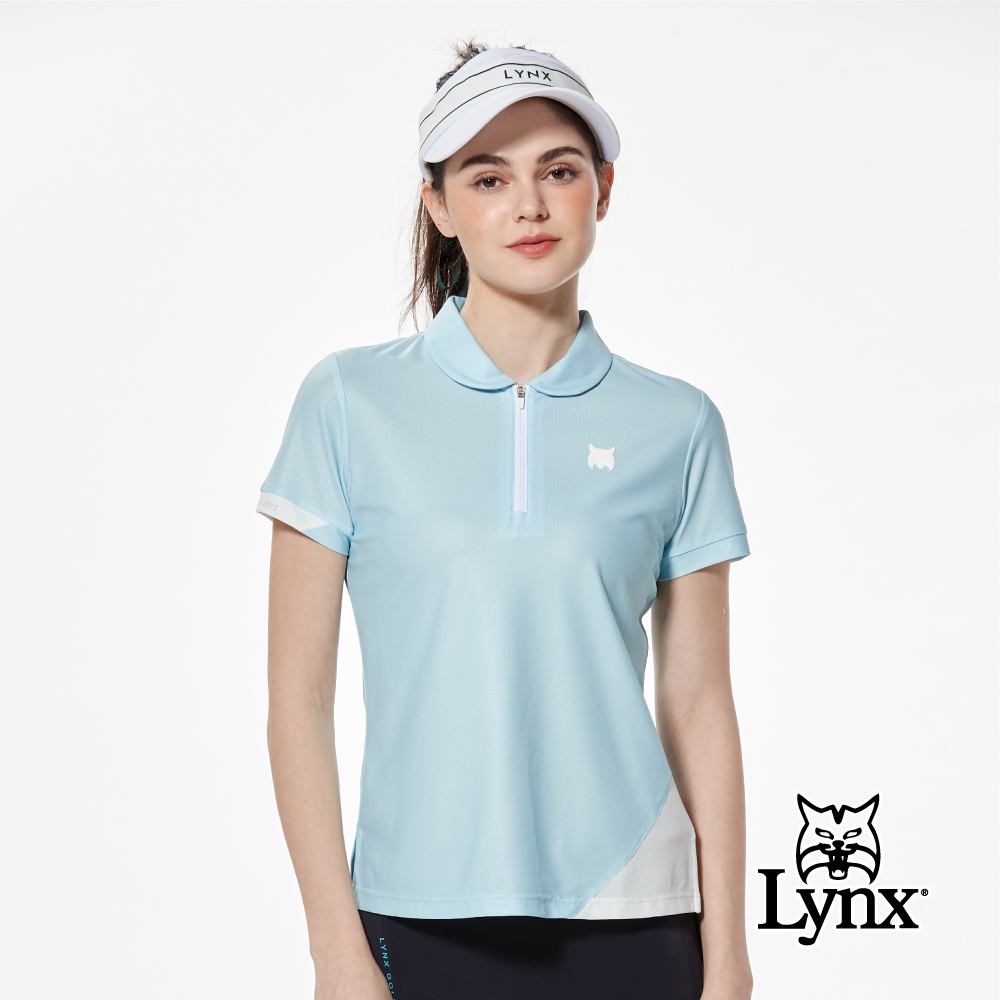 首爾高桿風格！合身版吸排特殊布紋開杈設計小翻領POLO衫/高爾夫球衫