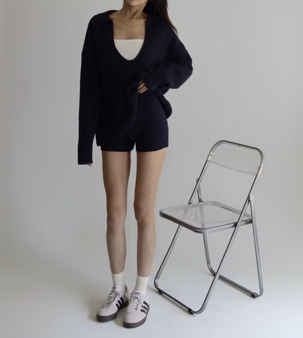 慵懶時光外翻V領針織套裝