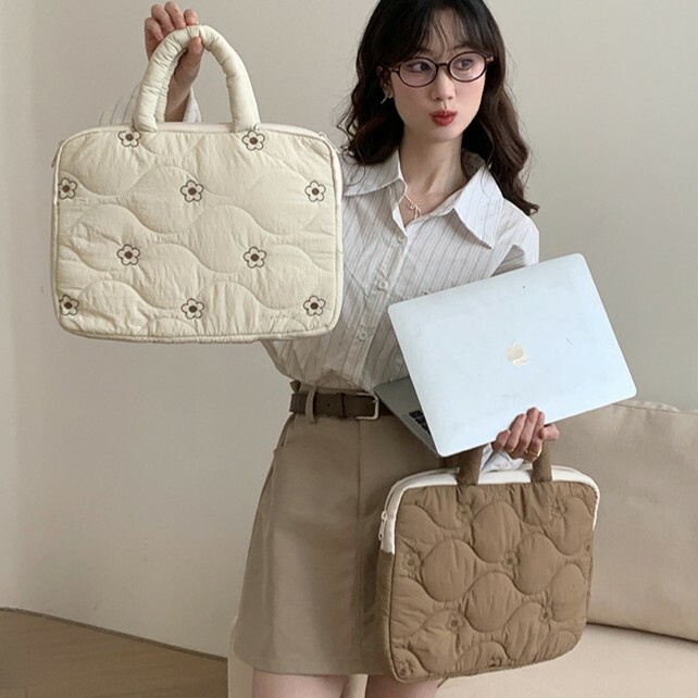 《5760》Ins少女感米棕色花花電腦包