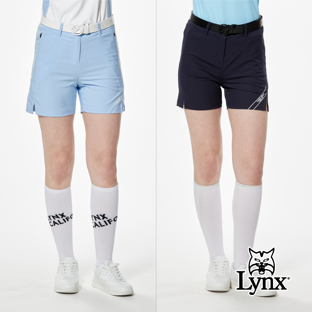 首爾高桿風格！壓紋織帶剪接後腰印花開杈設計運動短褲